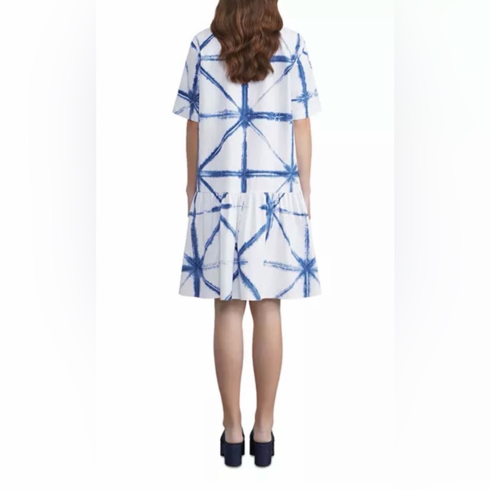 Lafayette 148 New York Troy Shirt Dress with Blue Abstract Print and Drop Waist - Picture 2 of 7